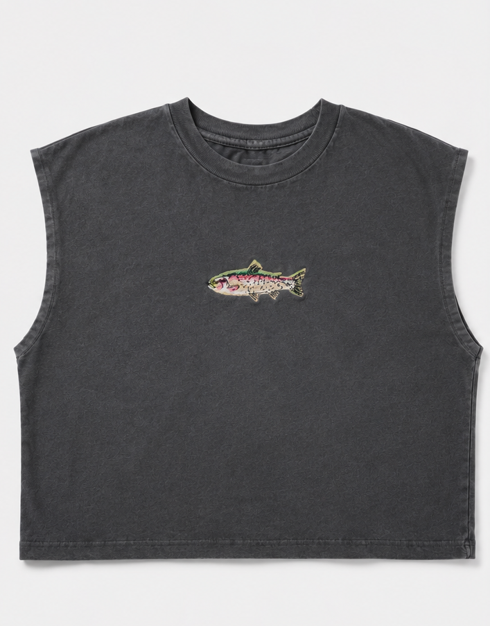 Embroidered Trout Cropped Tank Top