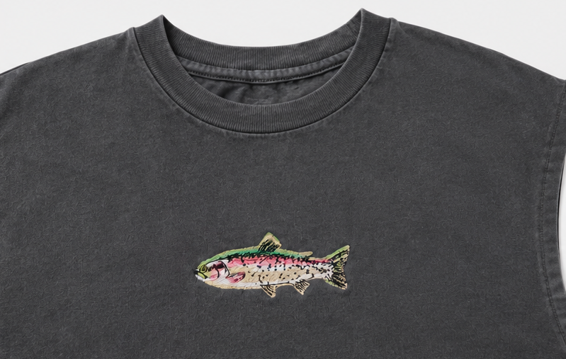 Embroidered Trout Cropped Tank Top