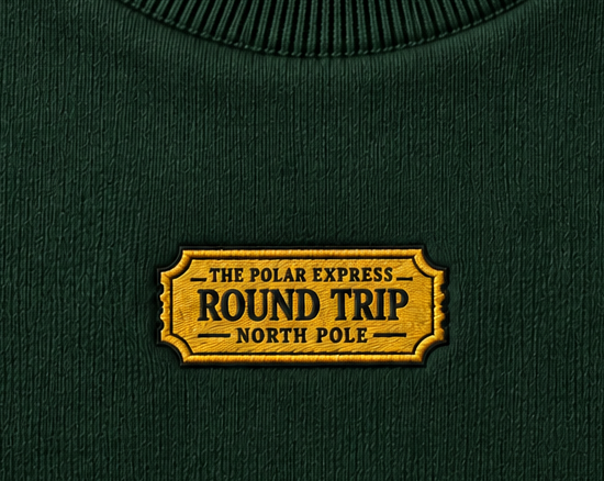 Embroidered Christmas Train Ticket North Pole Crewneck or Hoodie