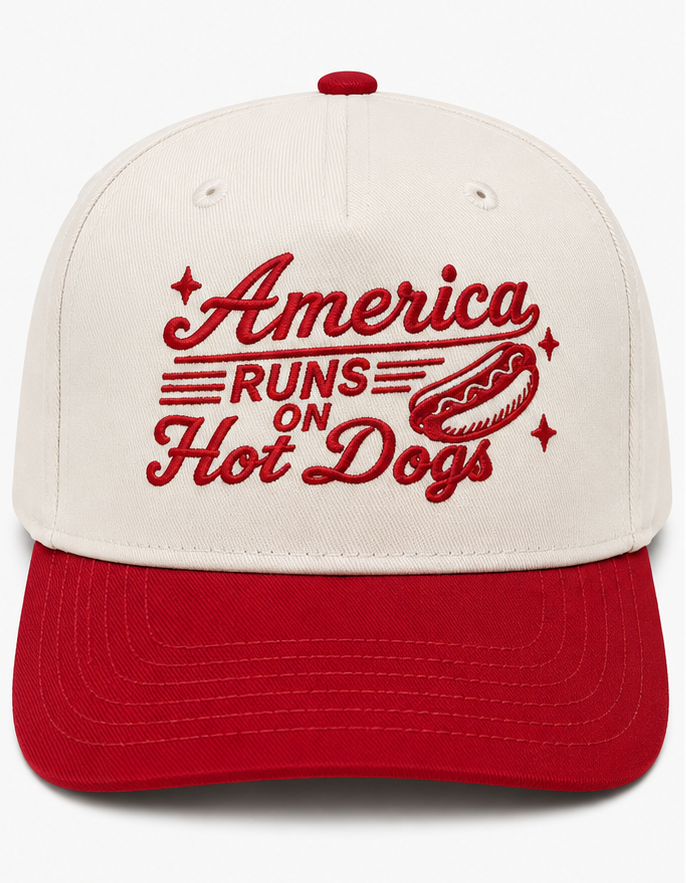 Embroidered America Runs On Hot Dogs Baseball Cap