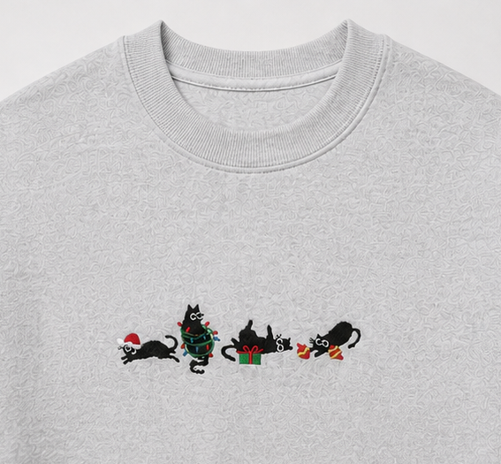 Embroidered Christmas Cats Crewneck or Hoodie