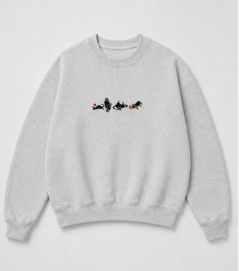Embroidered Christmas Cats Crewneck or Hoodie