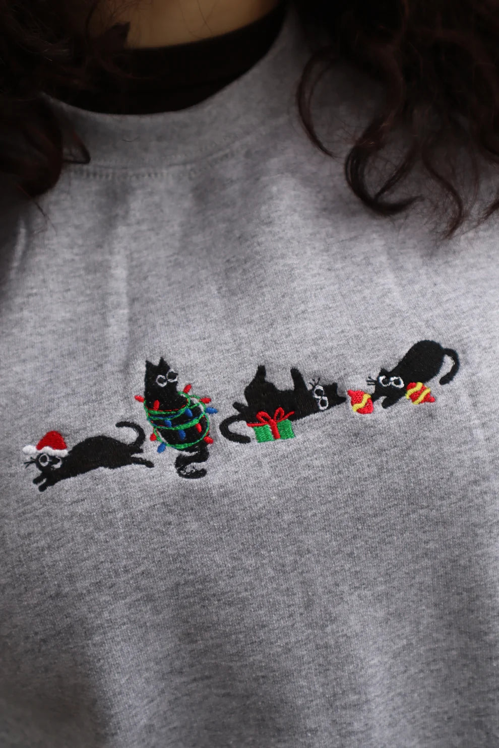 Embroidered Christmas Cats Crewneck or Hoodie
