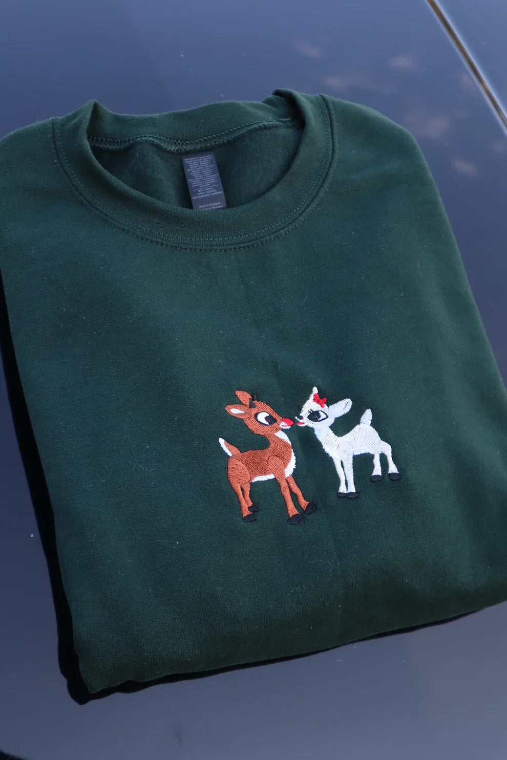 Embroidered Christmas Deer Crewneck or Hoodie