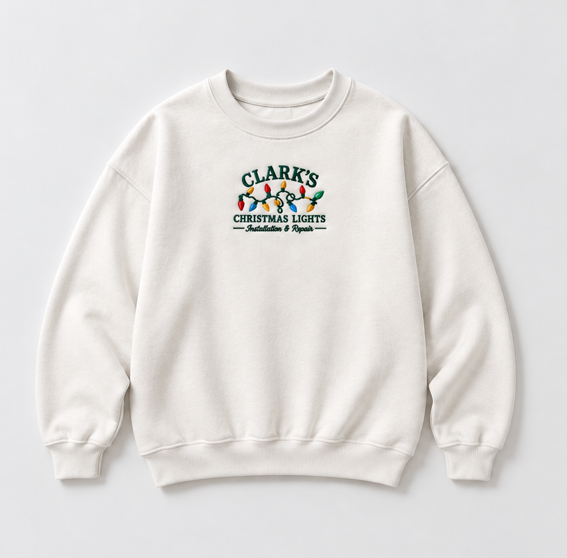 Embroidered Clark's Christmas Lights Crewneck or Hoodie