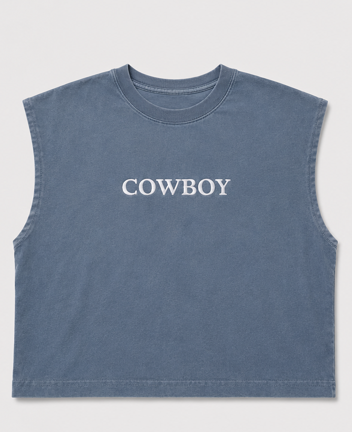 Embroidered Cowboy Cropped Tank Top