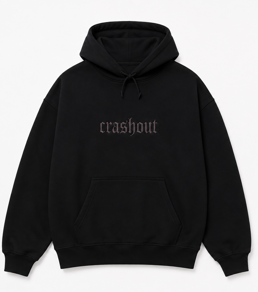 Embroidered Crashout Black Crewneck or Hoodie