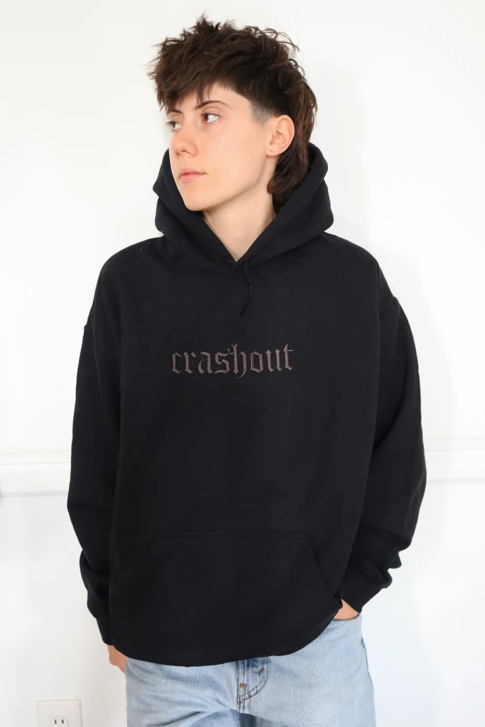 Embroidered Crashout Black Crewneck or Hoodie