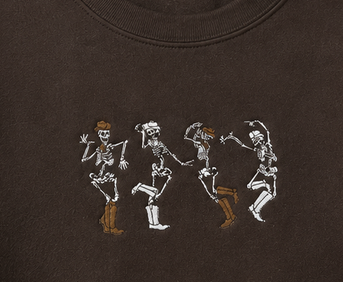 Embroidered Halloween Cowboy Skeletons Crewneck or Hoodie