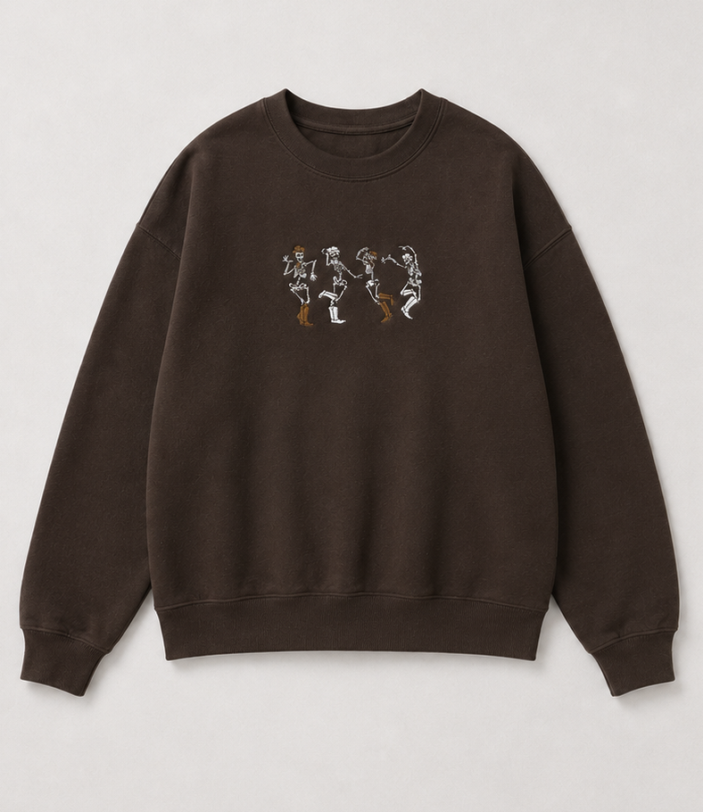 Embroidered Halloween Cowboy Skeletons Crewneck or Hoodie