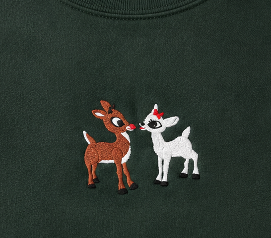 Embroidered Christmas Deer Crewneck or Hoodie