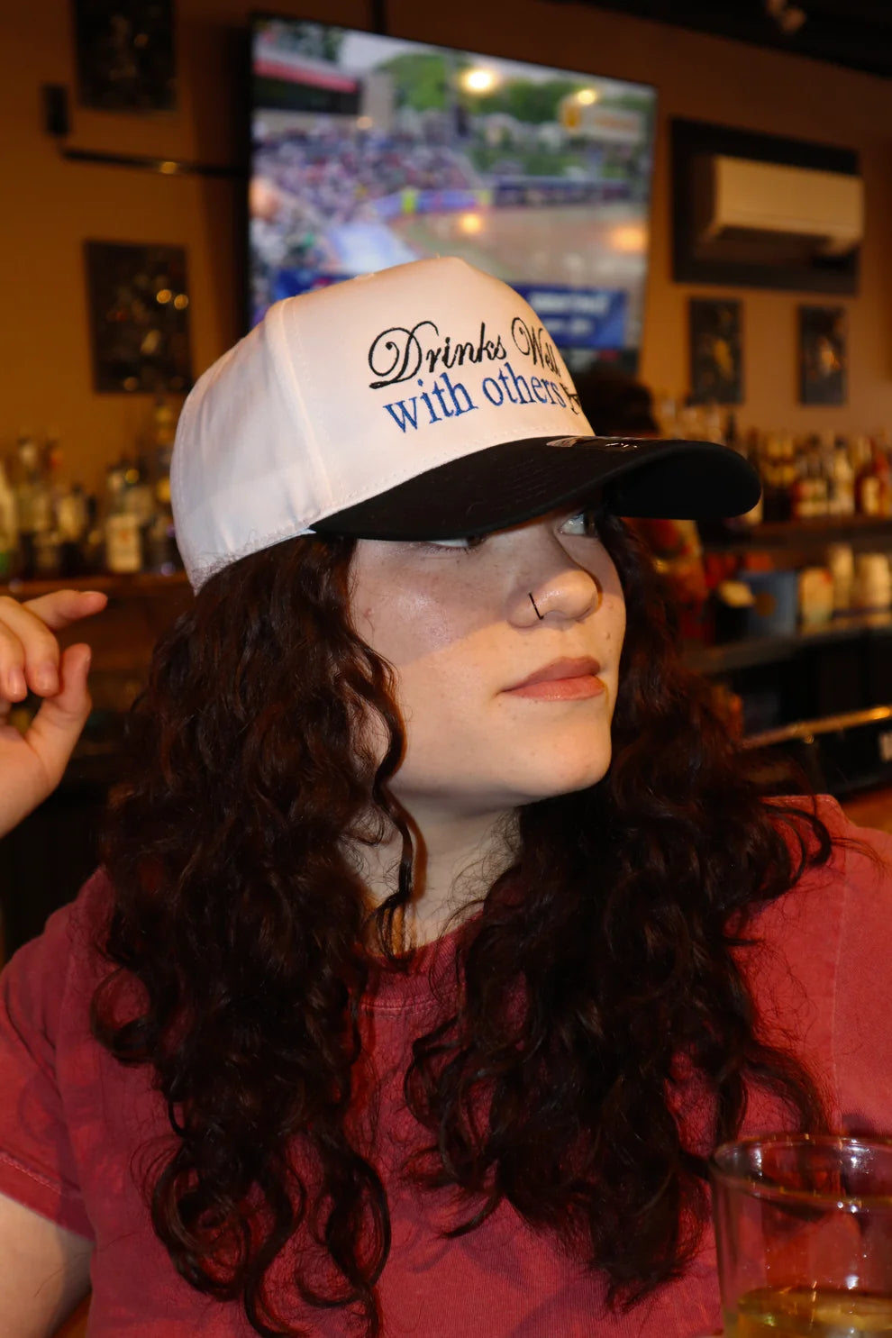 Embroidered Drinks Well With Others Baseball Cap