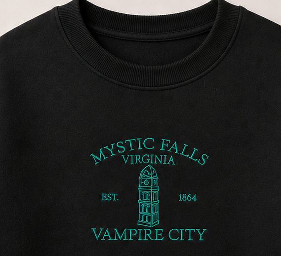 Embroidered Halloween Mystic Falls Crewneck or Hoodie
