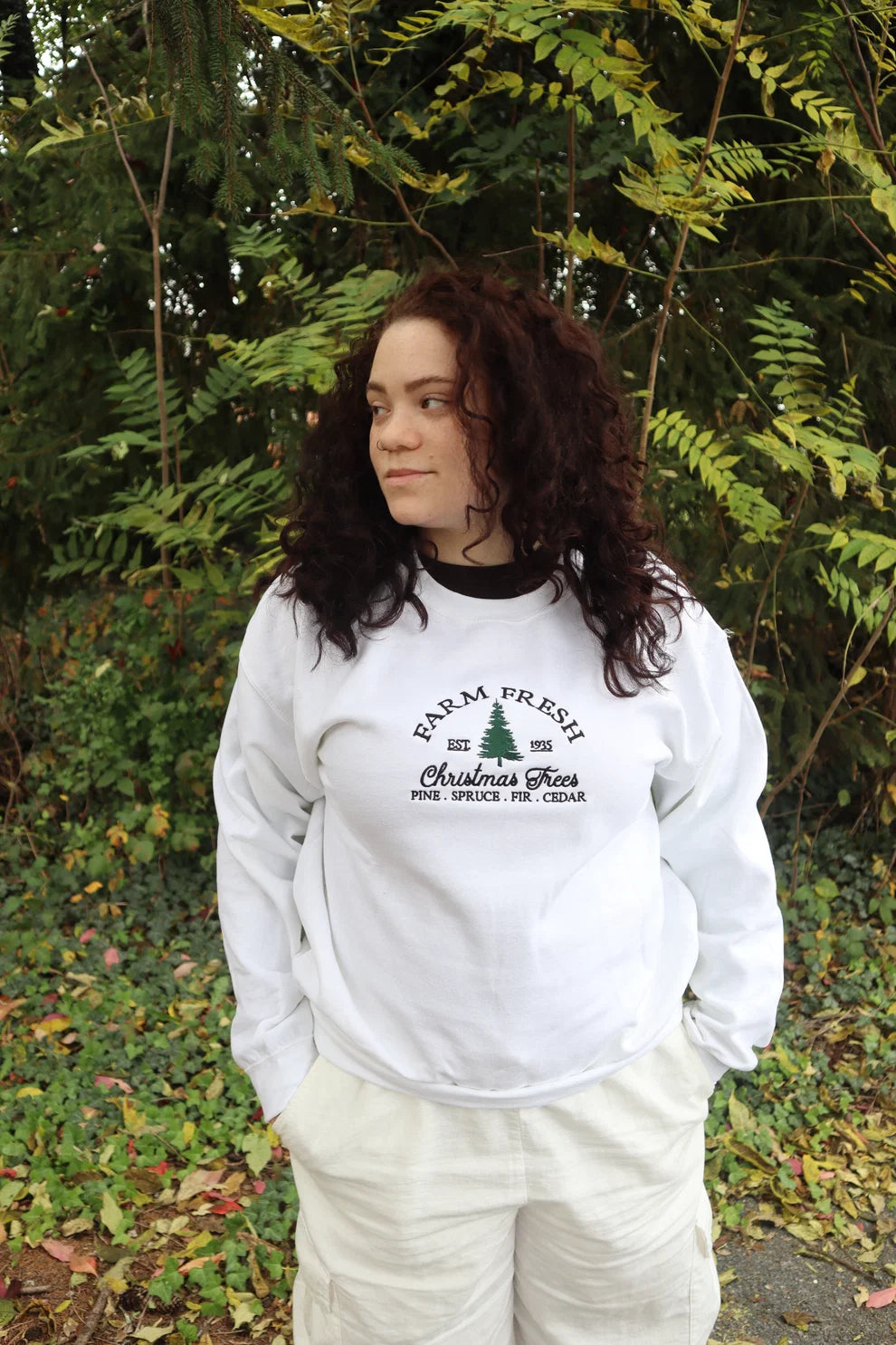Embroidered Farm Fresh Christmas Trees Crewneck or Hoodie