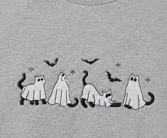 Embroidered Halloween Ghost Cats Crewneck or Hoodie