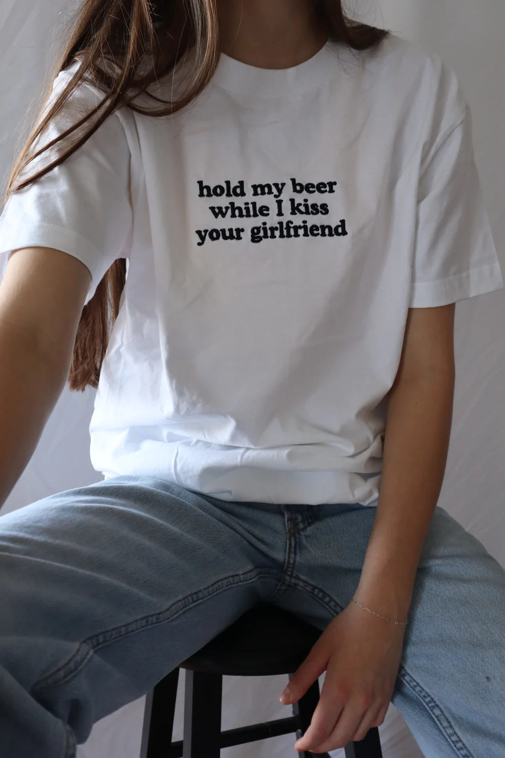 Embroidered Hold My Beer While I Kiss Your Girlfriend T-Shirt