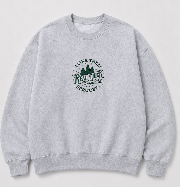 Embroidered I Like Them Thick and Sprucey Crewneck or Hoodie