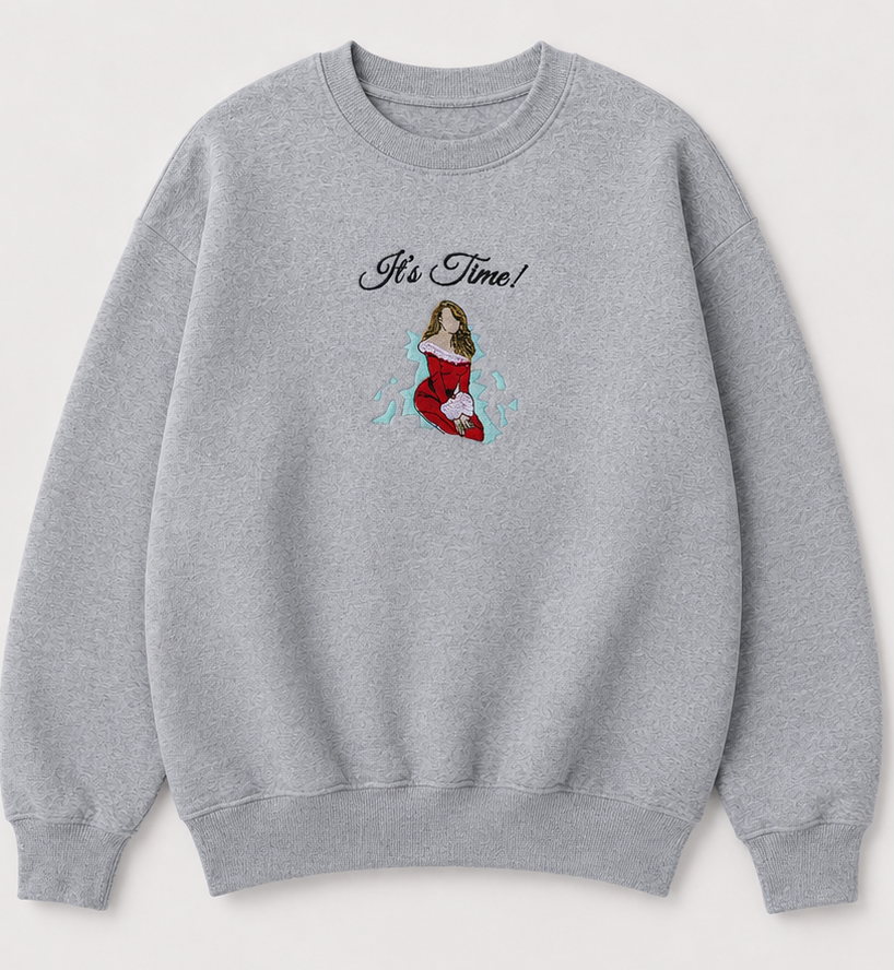 Embroidered Christmas It's Time Crewneck or Hoodie