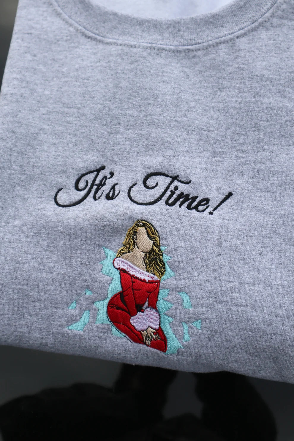 Embroidered Christmas It's Time Crewneck or Hoodie