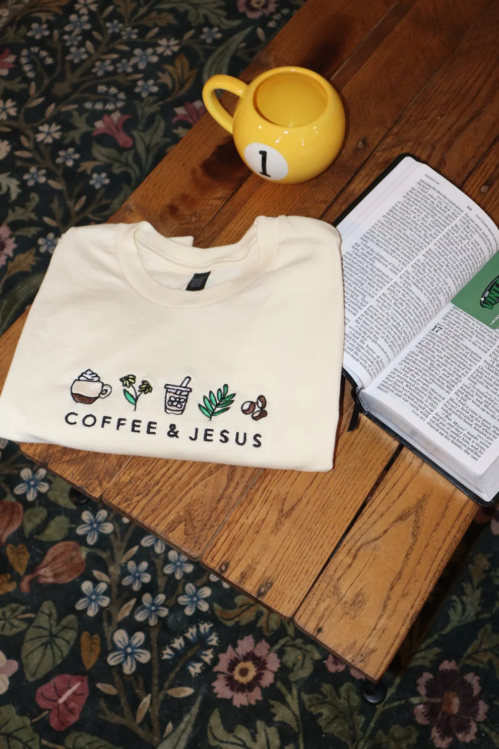 Embroidered Coffee and Jesus T-Shirt