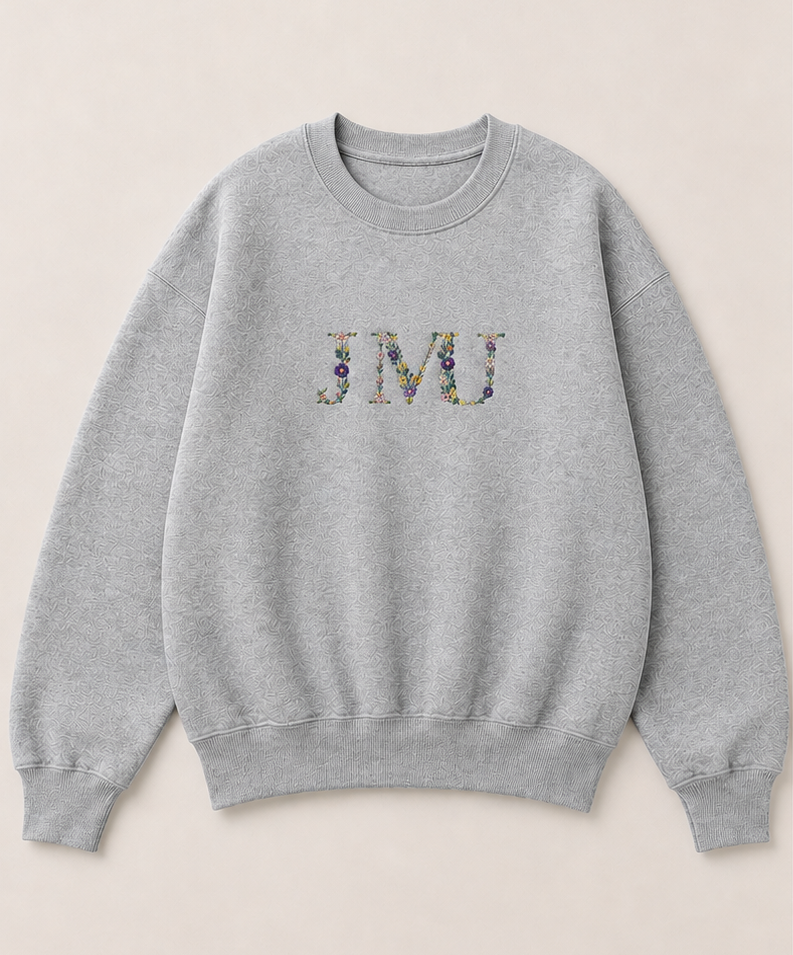 Embroidered JM Floral Crewneck or Hoodie