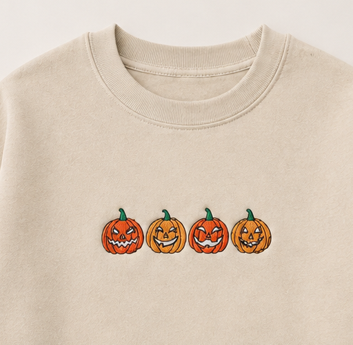 Embroidered Halloween Four Pumpkins Crewneck or Hoodie