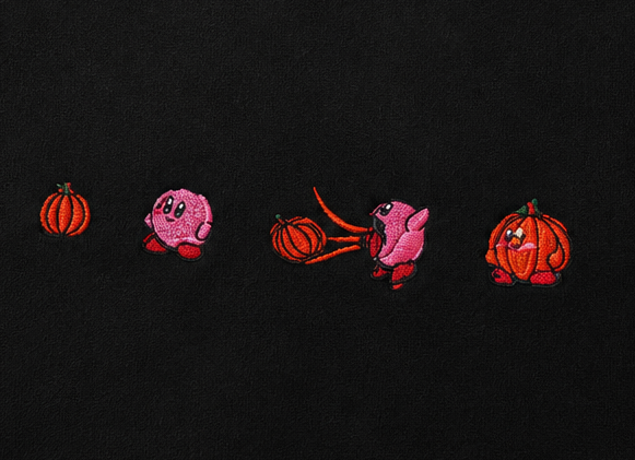 Embroidered Halloween Pink Guy Eating Pumpkin Crewneck or Hoodie