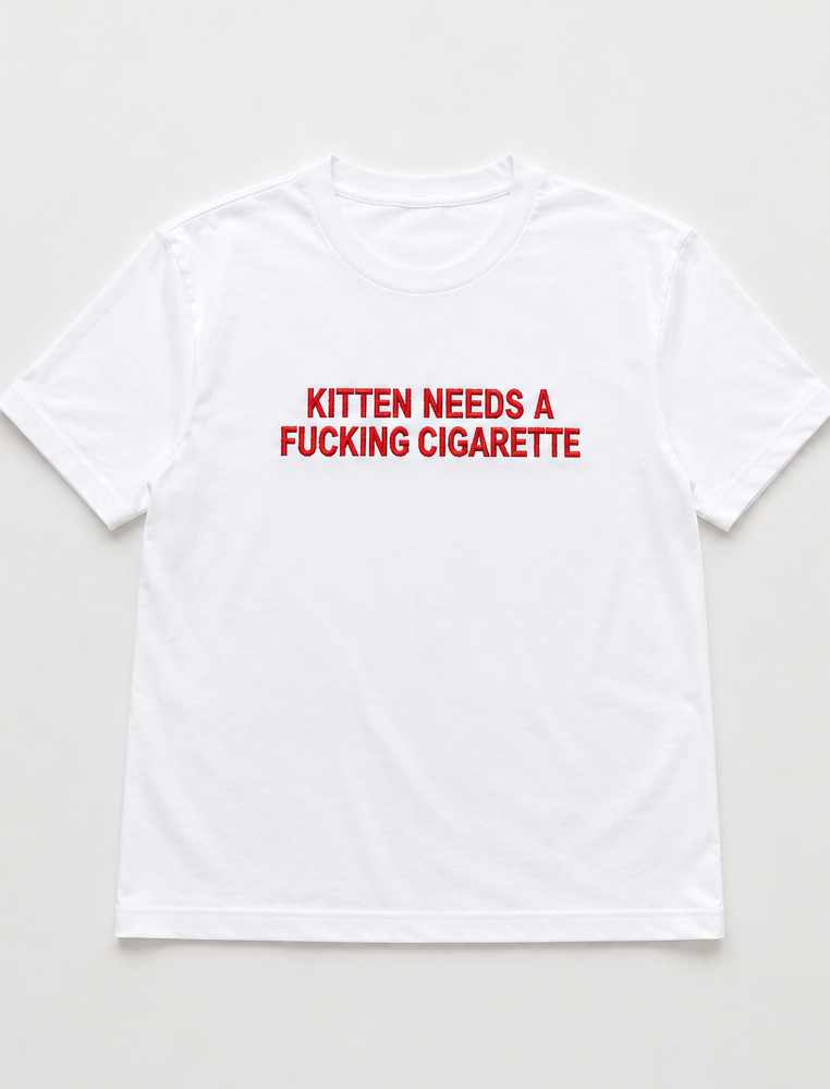 Embroidered Kitten Needs A Cig T-Shirt