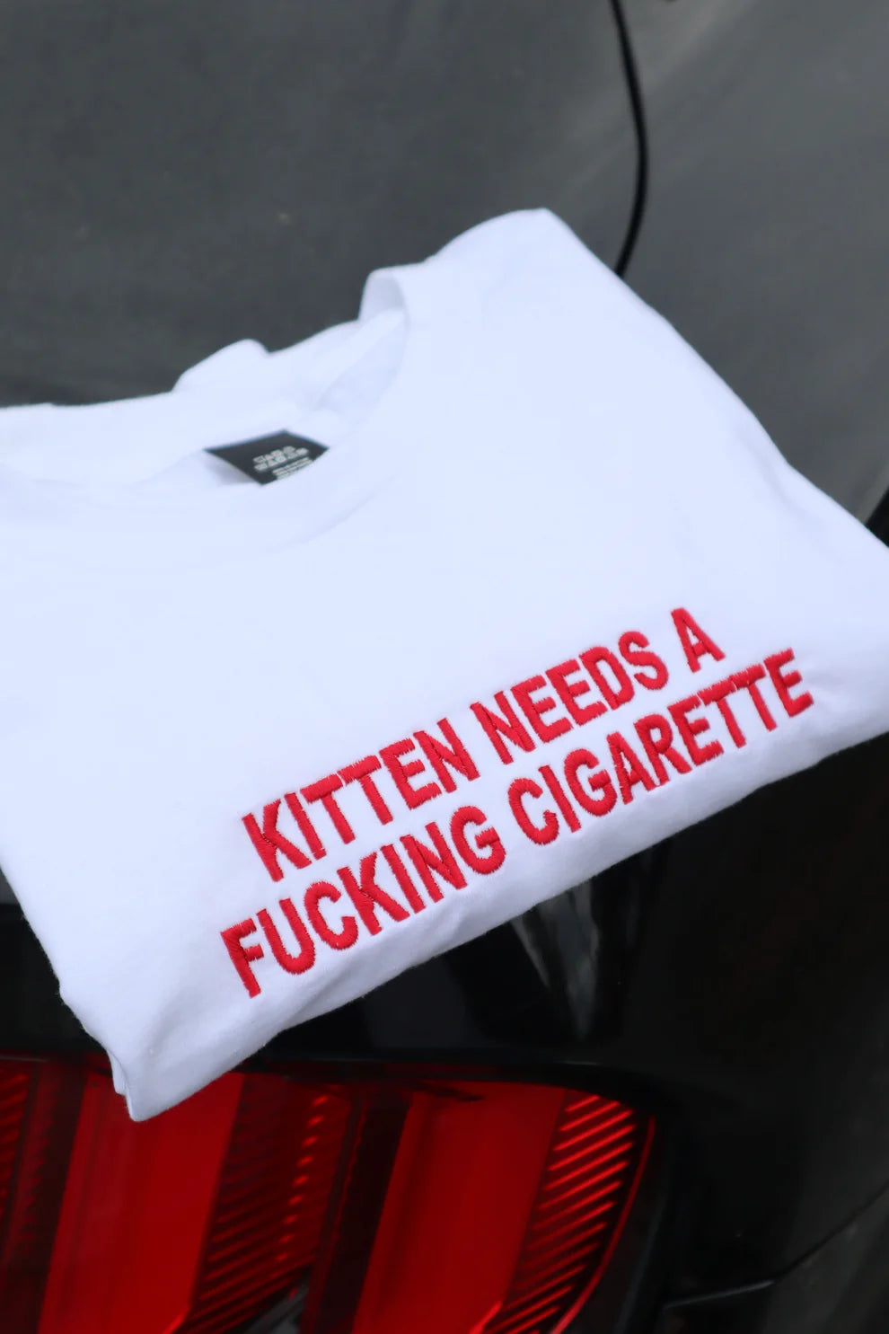 Embroidered Kitten Needs A Cig T-Shirt