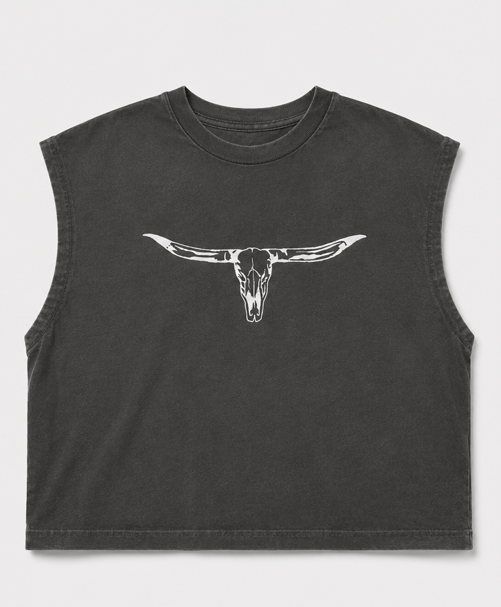 Embroidered Longhorn Cropped Tank Top