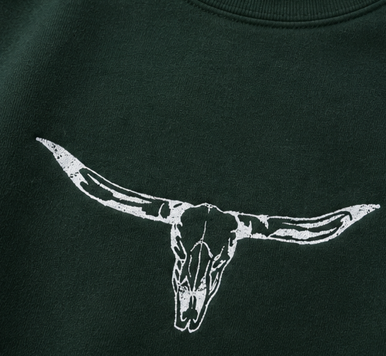 Embroidered Longhorn Crewneck or Hoodie