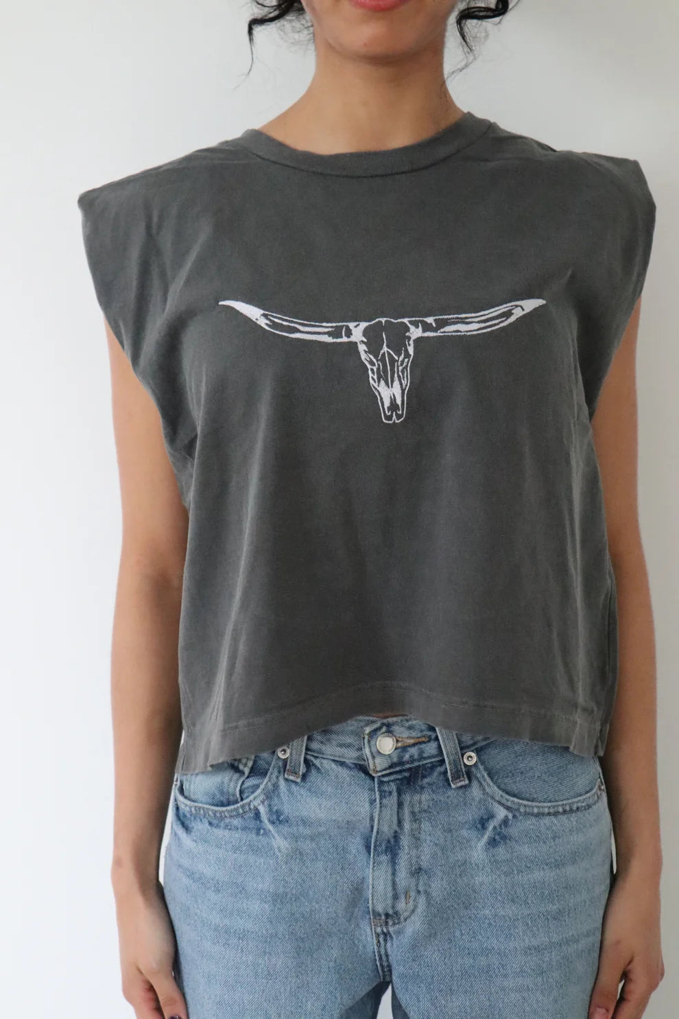 Embroidered Longhorn Cropped Tank Top