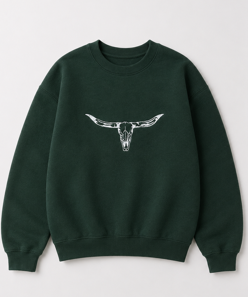 Embroidered Longhorn Crewneck or Hoodie