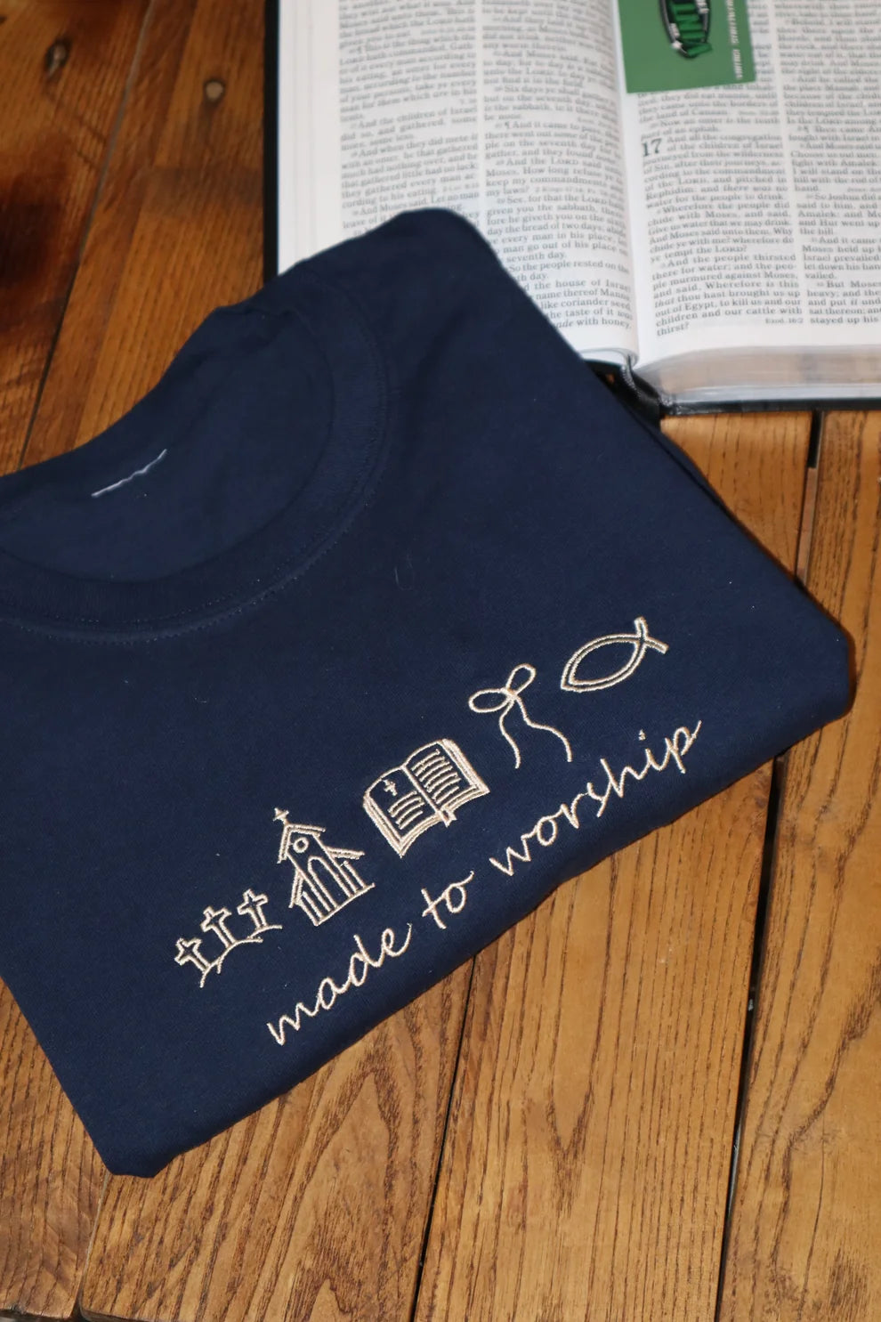 Embroidered Made To Worship T-Shirt