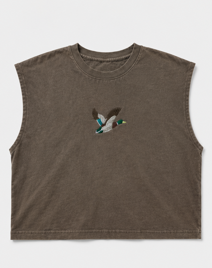Embroidered Mallard Duck Cropped Tank Top