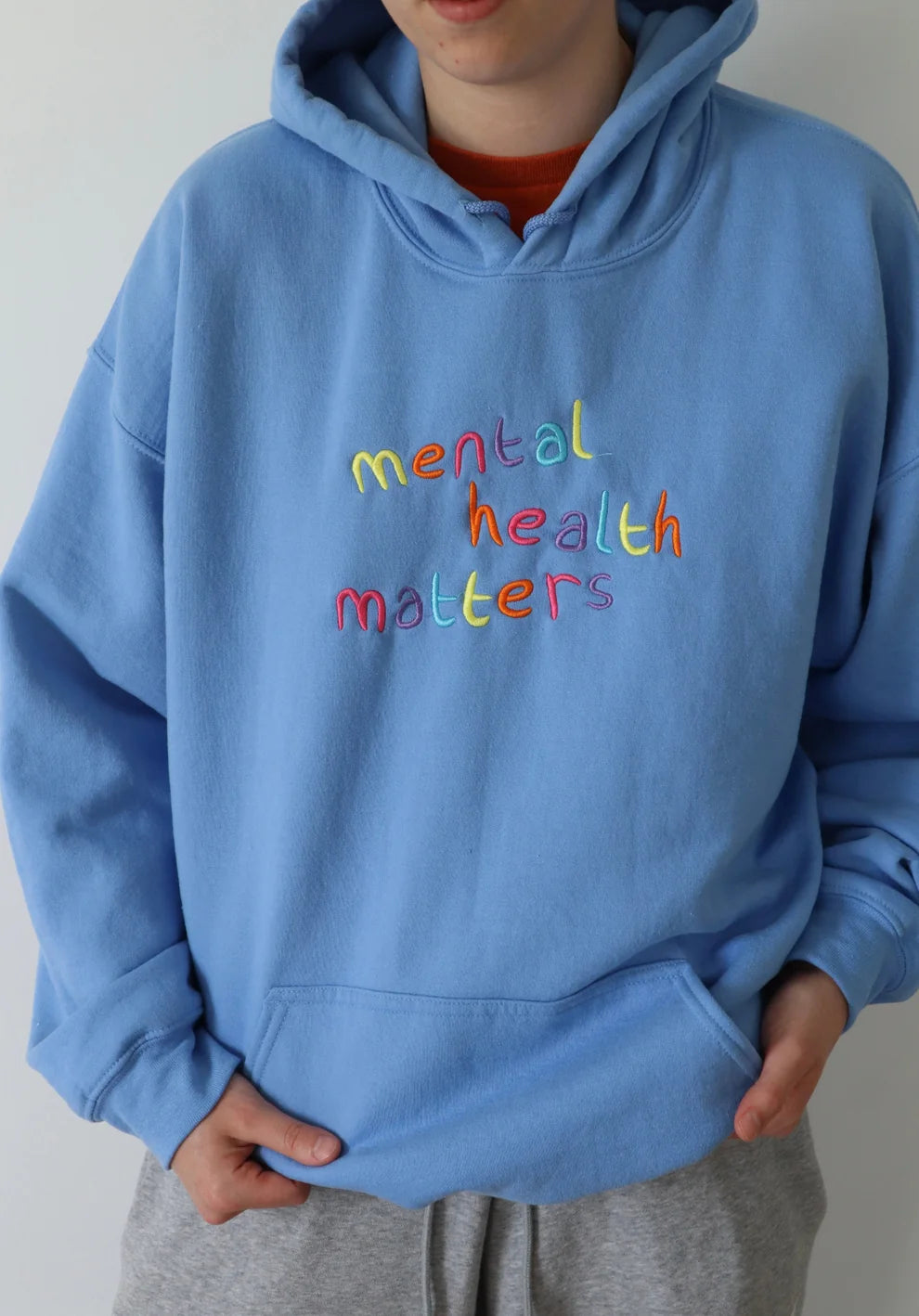 Embroidered Mental Health Matters Rainbow Crewneck or Hoodie