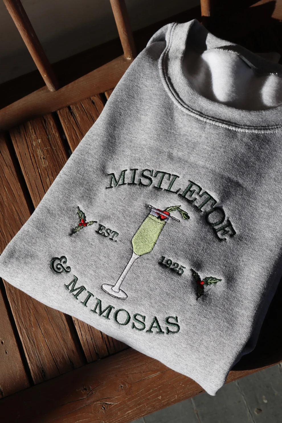 Embroidered Mistletoe and Mimosas University Crewneck or Hoodie