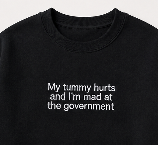 Embroidered My Tummy Hurts and I'm Mad At The Gov Crewneck or Hoodie