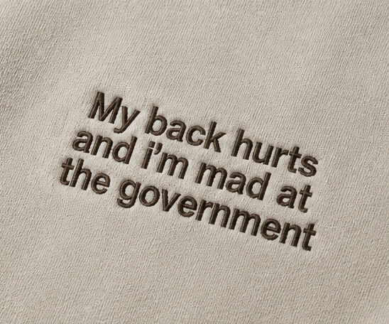 Embroidered My Back Hurts and I'm Mad At The Gov Crewneck or Hoodie