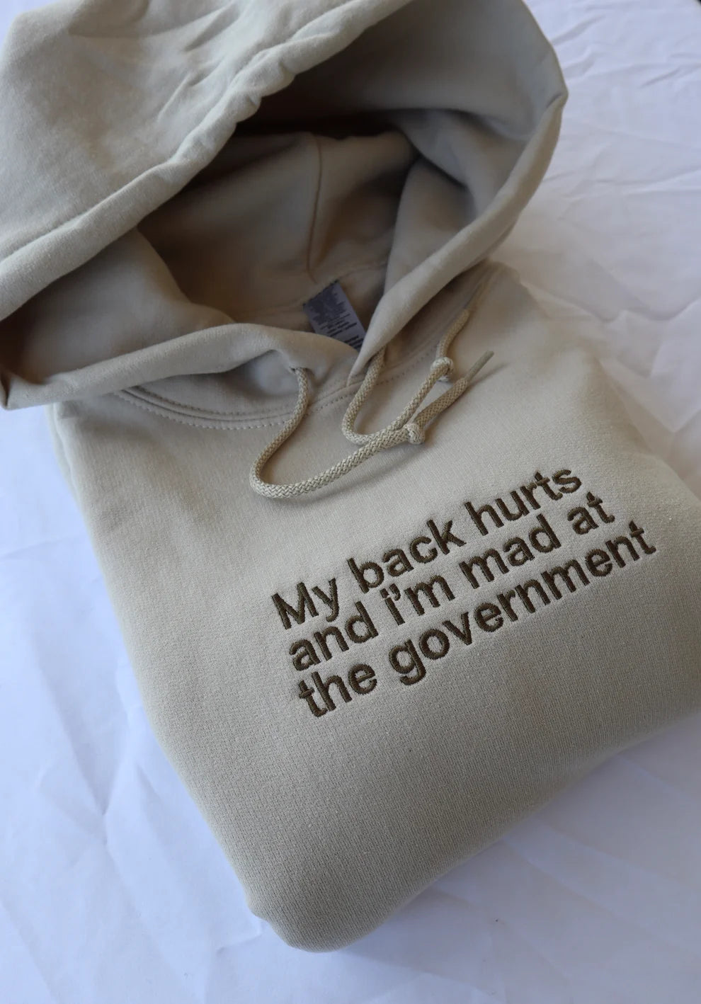 Embroidered My Back Hurts and I'm Mad At The Gov Crewneck or Hoodie
