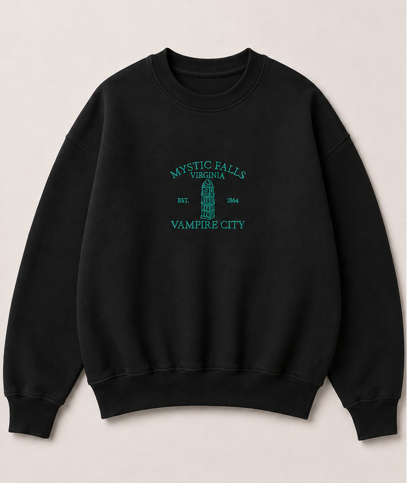 Embroidered Halloween Mystic Falls Crewneck or Hoodie