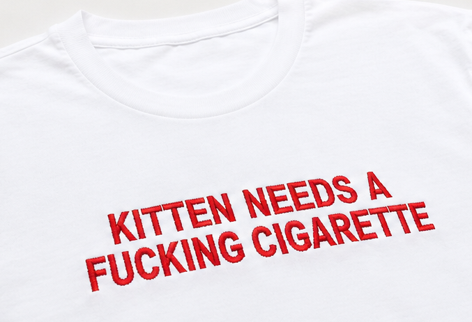Embroidered Kitten Needs A Cig T-Shirt