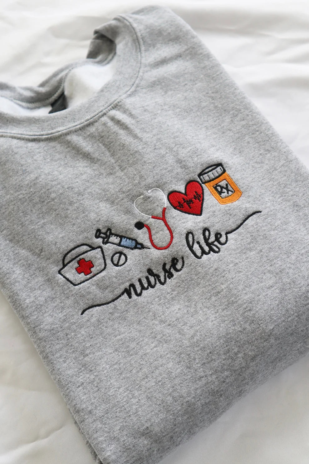 Embroidered Nurse Life Crewneck or Hoodie