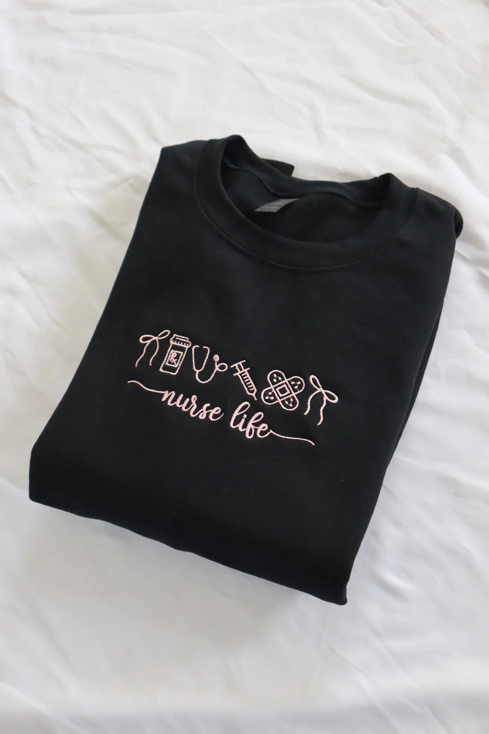 Embroidered Nurse Life Solid Color Crewneck or Hoodie