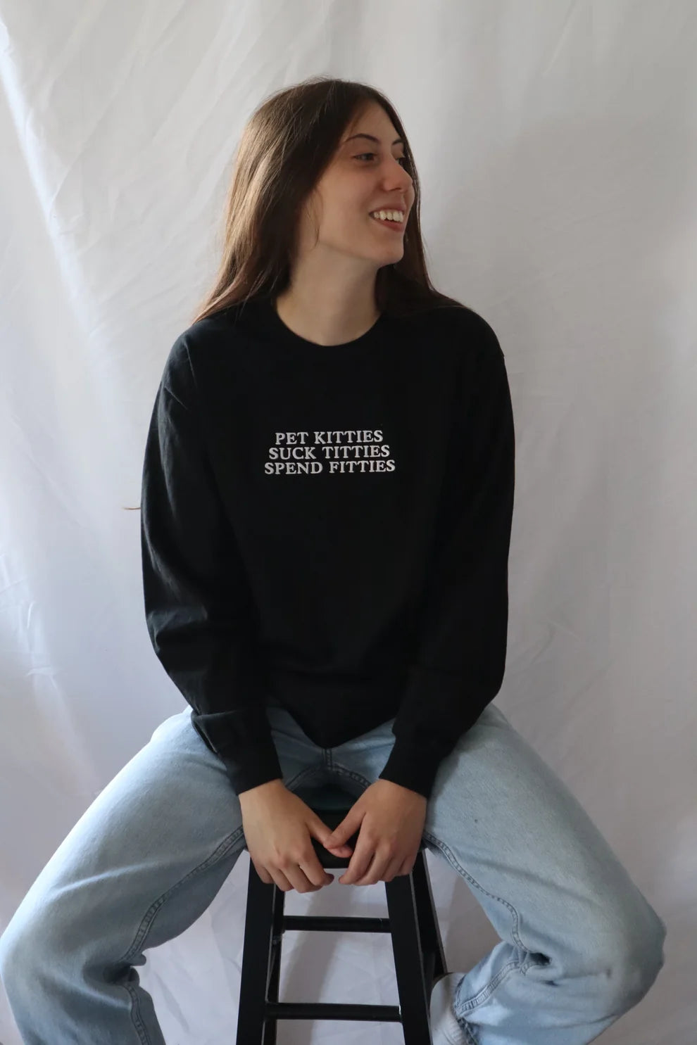 Embroidered Pet Kitties, Suck Tit, Spend Fitties Crewneck or Hoodie