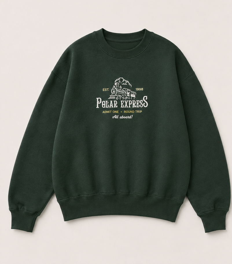Embroidered Christmas Polar Express Crewneck or Hoodie