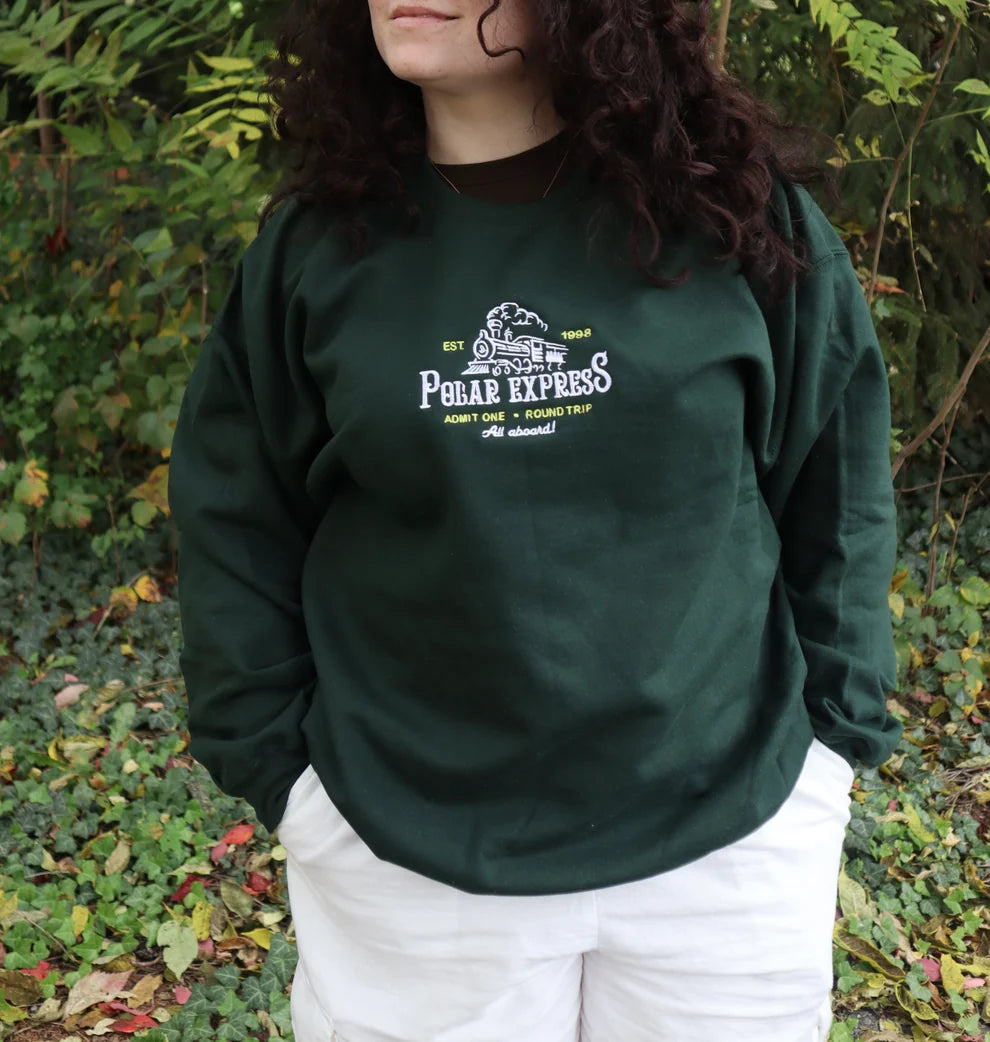 Embroidered Christmas Polar Express Crewneck or Hoodie