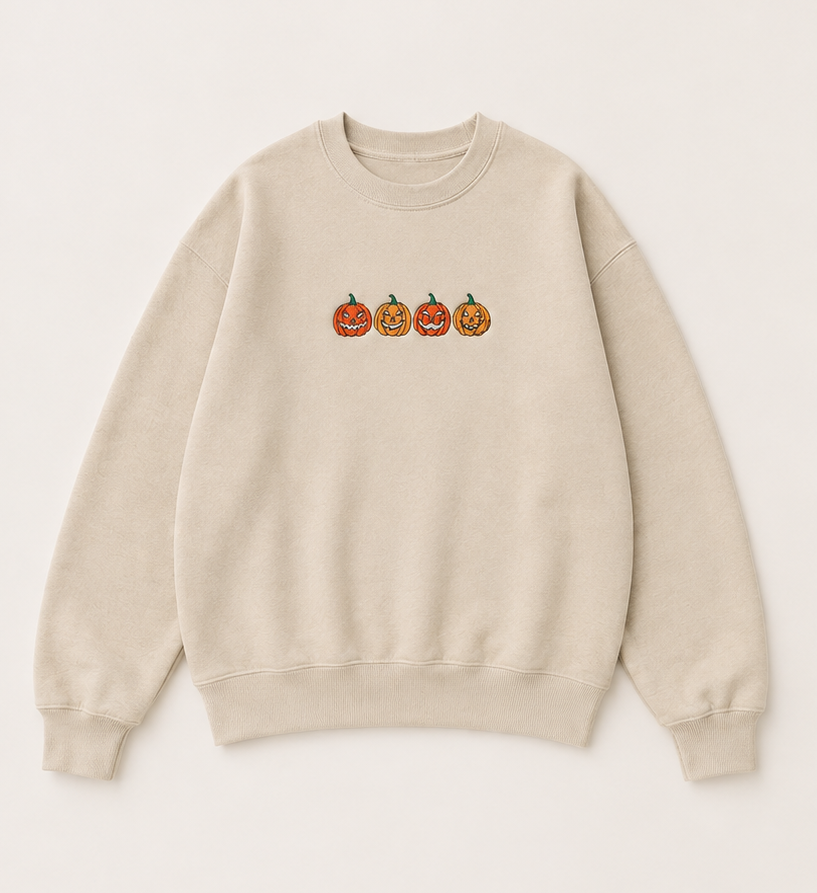 Embroidered Halloween Four Pumpkins Crewneck or Hoodie