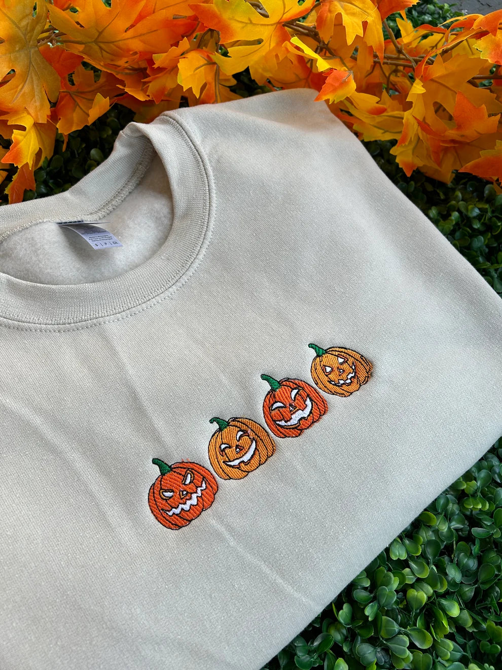 Embroidered Halloween Four Pumpkins Crewneck or Hoodie