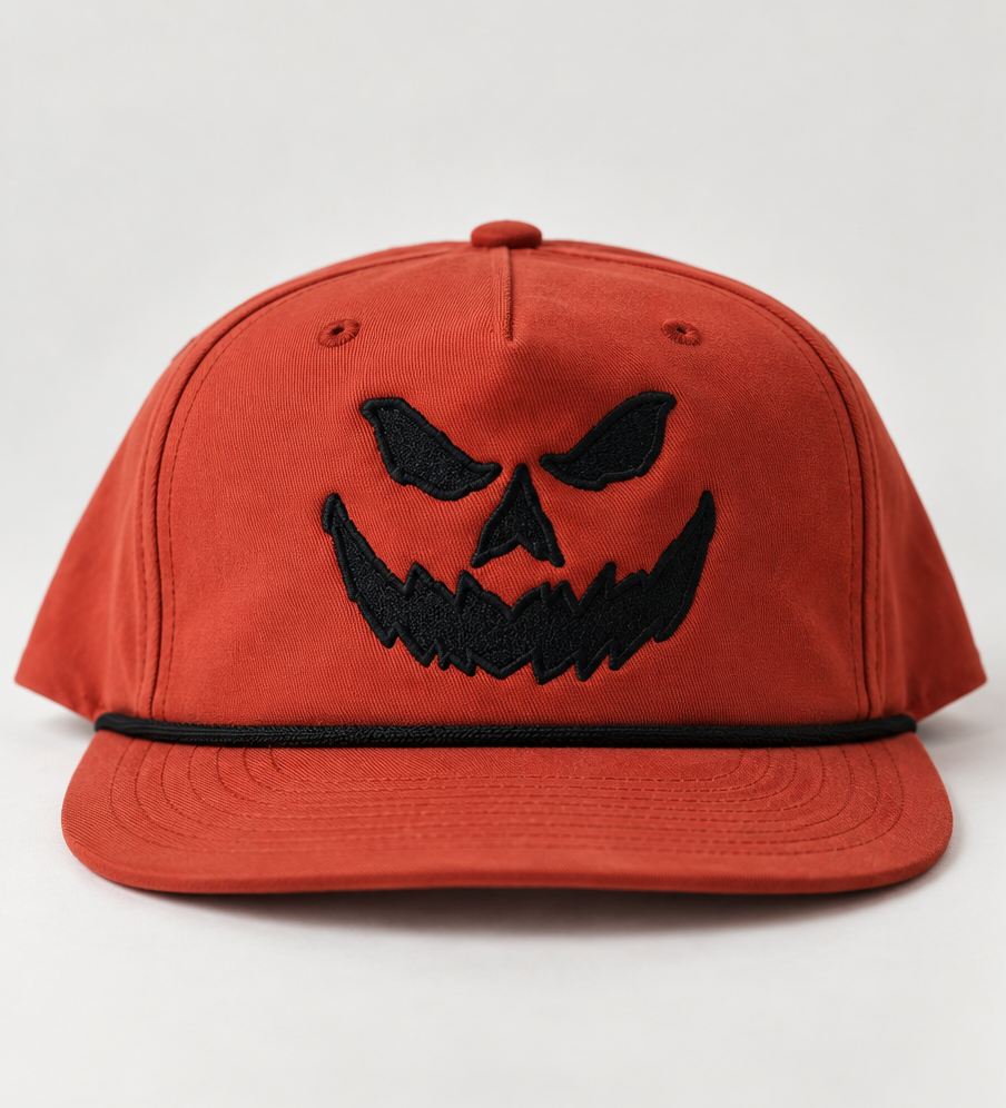 Embroidered Halloween Pumpkin Face Snapback Cap
